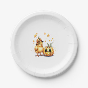 Cute Halloween Chick Pumpkin Paper Plates