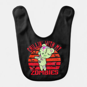 Cute Halloween Chillin' with My Zombies Teddy Bear Baby Bib