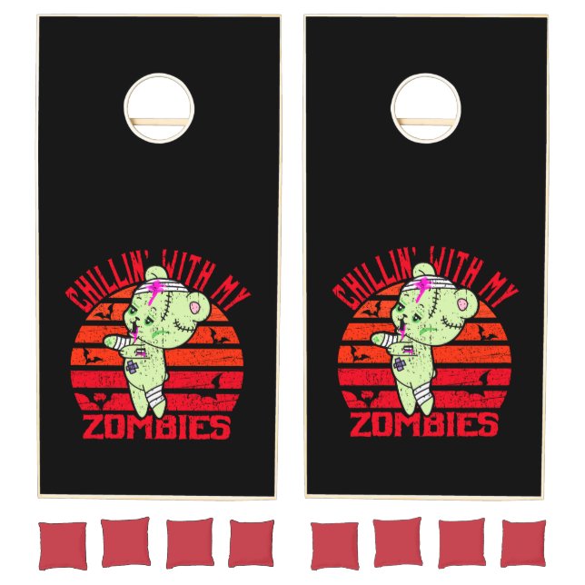Cute Halloween Chillin' with My Zombies Teddy Bear Cornhole Set (Set)