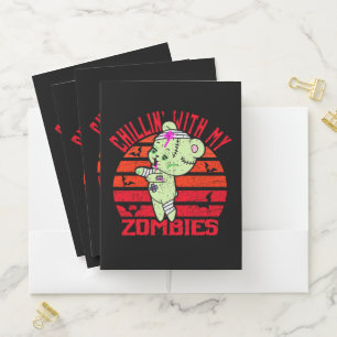 Cute Halloween Chillin' with My Zombies Teddy Bear Pocket Folder