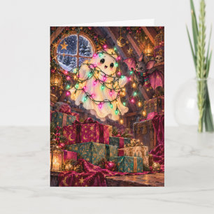 Cute Halloween Christmas Ghost & Bat Holiday Gift Card