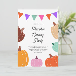 Cute Halloween Colorful Kids Pumpkin Carving Party Invitation