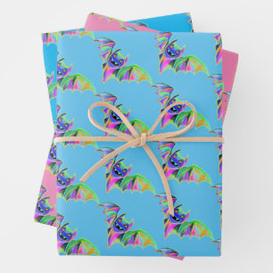 Cute Halloween colourful bats girls neon trendy Wrapping Paper Sheets