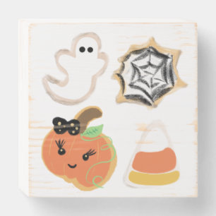 Cute Halloween Cookies Rustic Wooden Box Sign