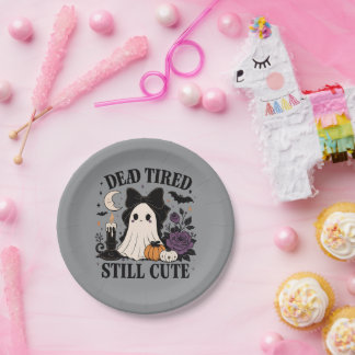 Cute Halloween Coquette Ghost with Bow Paper Plates