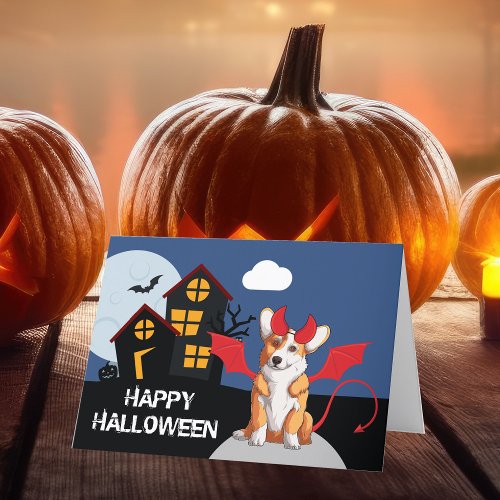 Cute Halloween Corgi in Devil Costume Holiday Card