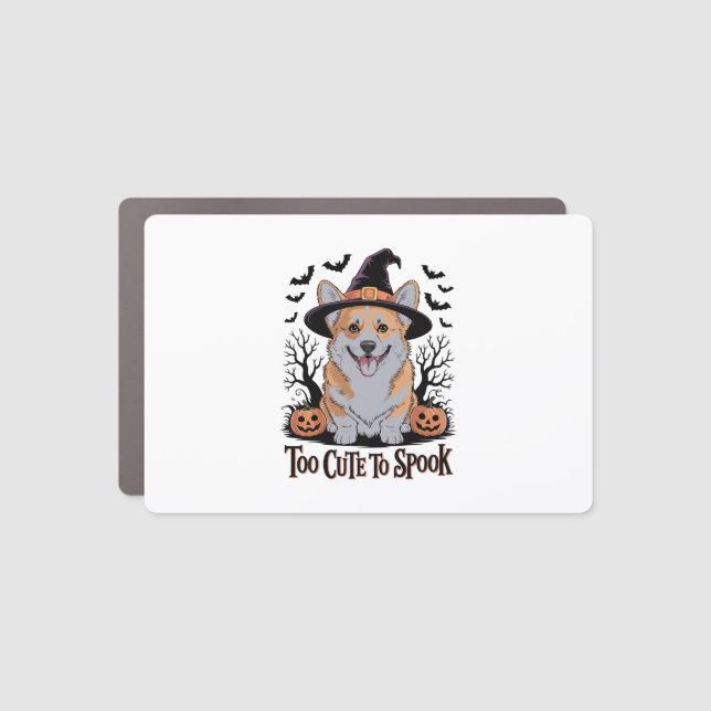 Cute Halloween Corgi in Witch Hat Car Magnet (Front)