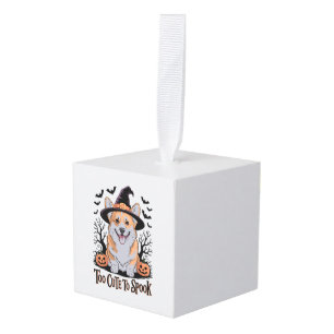 Cute Halloween Corgi in Witch Hat Cube Ornament