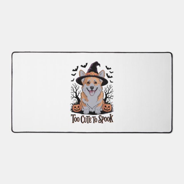 Cute Halloween Corgi in Witch Hat Desk Mat (Front)