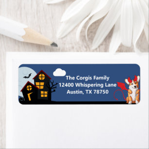 Cute Halloween Corgi Spooky House Return Address Label