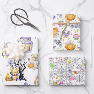 Cute Halloween Costume Animals Treats Wrapping Paper Sheets