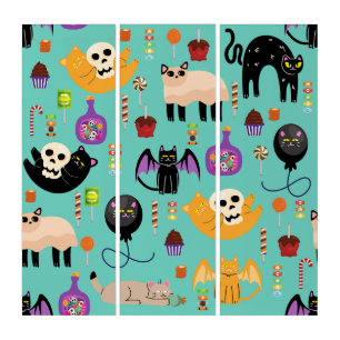 cute halloween costume cats bat triptych