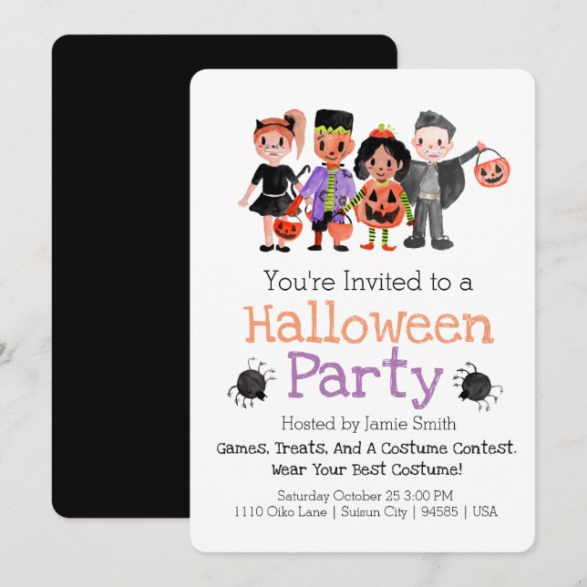 Cute Halloween Costume Kid  Party Invitation (Front/Back)
