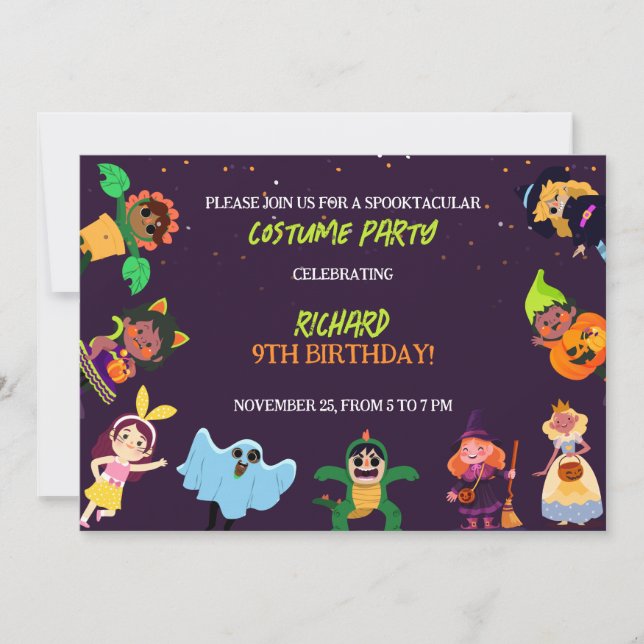 Cute Halloween Costume Modern Birthday Party  Invitation (Front)