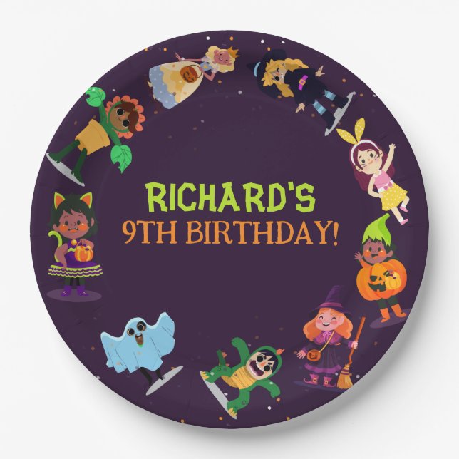 Cute Halloween Costume Modern Birthday Party  Paper Plates (Front)