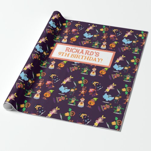 Cute Halloween Costume Modern Birthday Party  Wrapping Paper