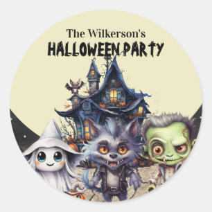 Cute Halloween Costume Party and Haunted House Classic Round Sticker