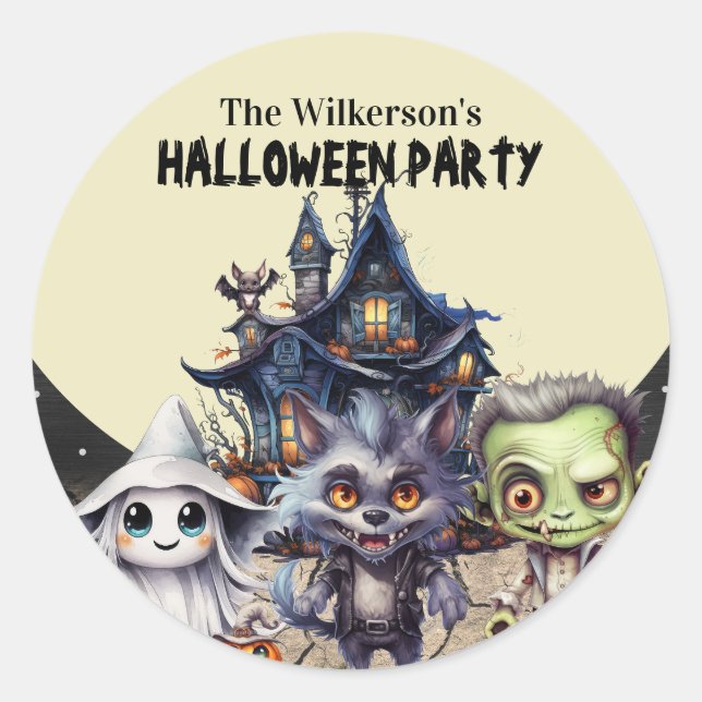 Cute Halloween Costume Party and Haunted House Classic Round Sticker (Front)