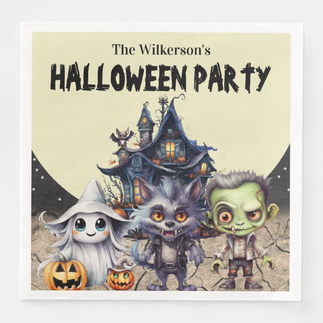 Cute Halloween Costume Party and Haunted House Paper Dinner Napkins (Front)