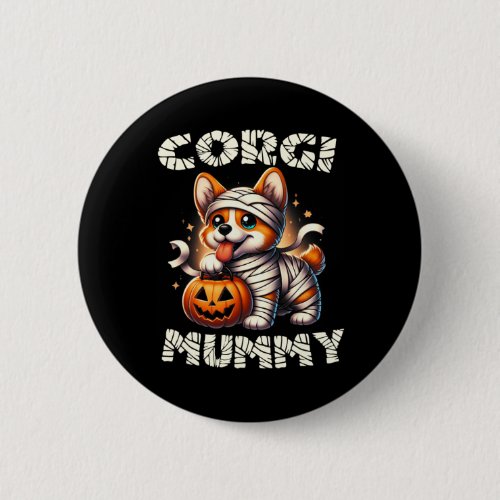 Cute Halloween Costume Welsh Corgi Mummy Dog Lover Button
