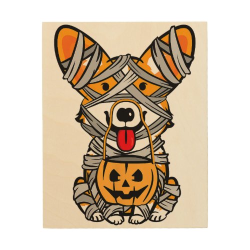 Cute Halloween Costume Welsh Corgi Mummy Dog Lover Wood Wall Art