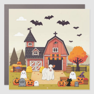 Cute Halloween cow and farm Car Magnet