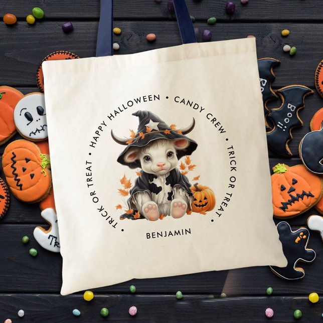 Cute Halloween Cow Witch Personalized Candy  Tote Bag (Creator Uploaded)