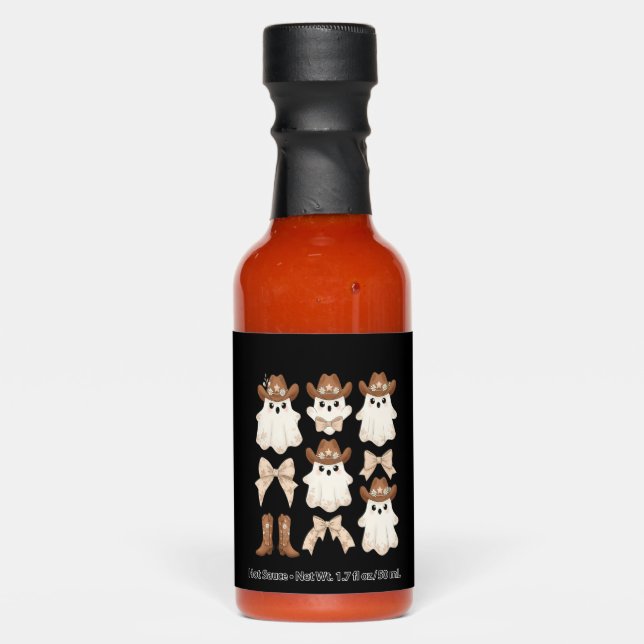 Cute Halloween Cowboy Ghost Hot Sauces (Front)