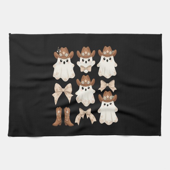Cute Halloween Cowboy Ghost Kitchen Towel (Horizontal)