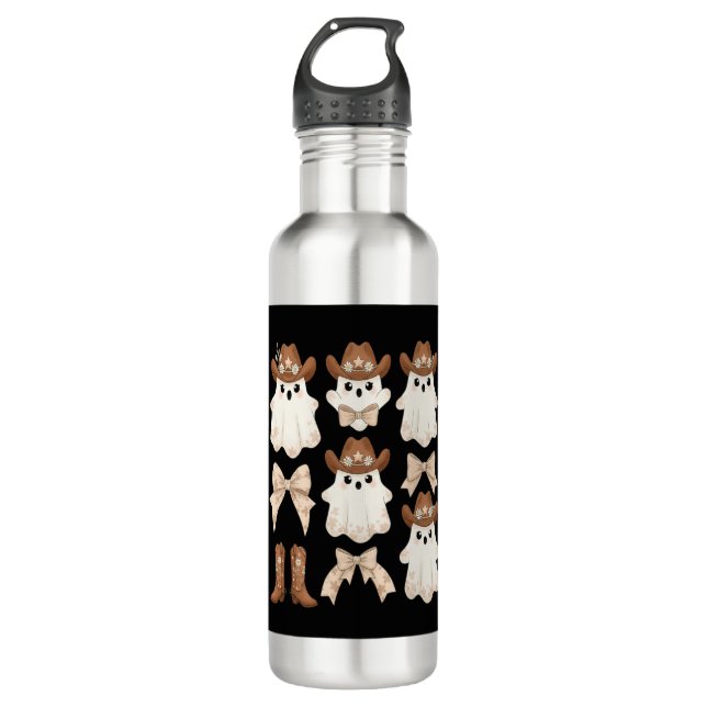 Cute Halloween Cowboy Ghost Stainless Steel Water Bottle (Front)