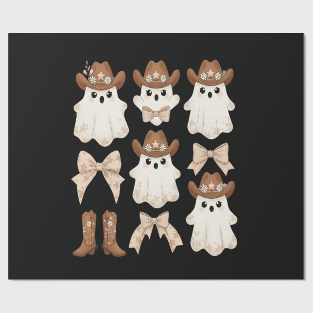 Cute Halloween Cowboy Ghost Wrapping Paper (Flat)