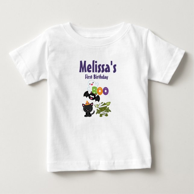 Cute Halloween Creatures First Birthday Baby T-Shirt (Front)