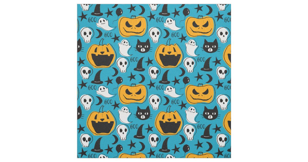 Cute Halloween Creatures Illustration Fabric | Zazzle