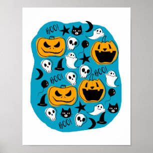 Cute Halloween Creatures Illustration Poster