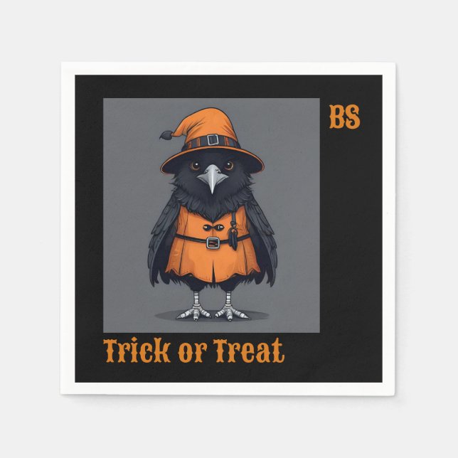 Cute Halloween crow in Disguise | Festive  Napkins (Front)