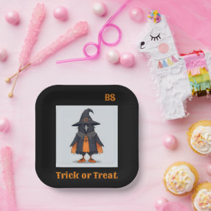 Cute Halloween crow in Disguise Festive Paper Plates