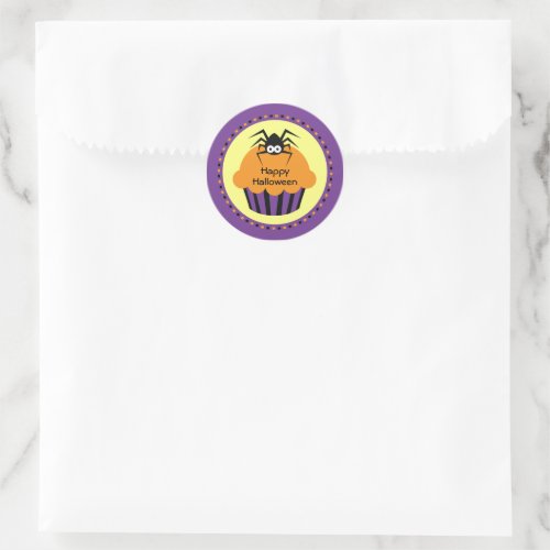 Cute Halloween Cupcake Spider Favor Sticker