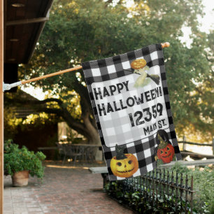 Cute Halloween Custom Address Vintage Plaid House Flag