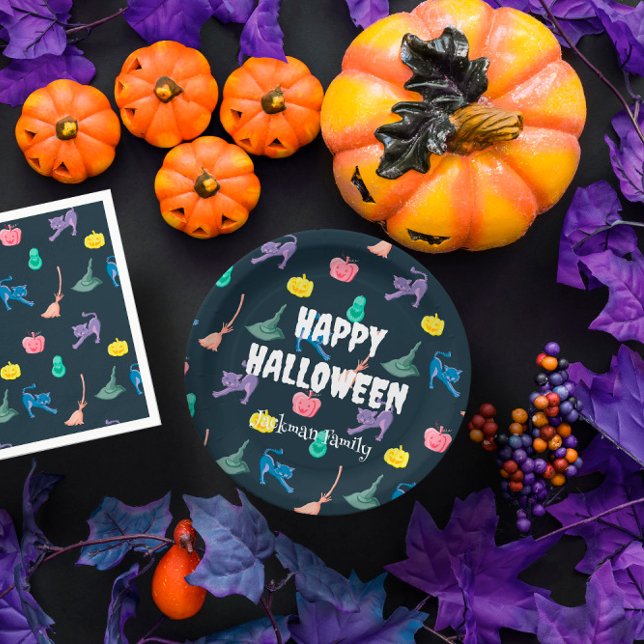 Cute Halloween customizable with bats and spiders Paper Plates (Cute Halloween customizable with bats and spiders Paper Plates)
