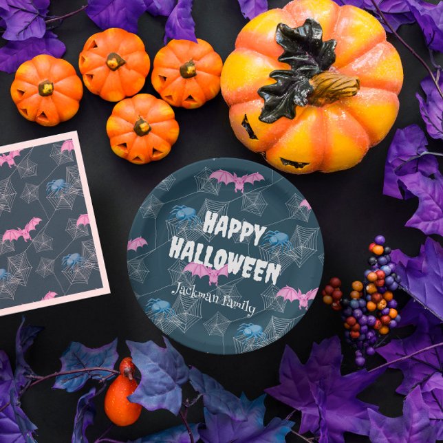Cute Halloween customizable with bats and spiders Paper Plates (Cute Halloween customizable with bats and spiders Paper Plates
)