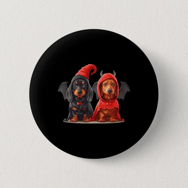 Cute Halloween Dachshund Dogs Devil Costume Black Button (Front)