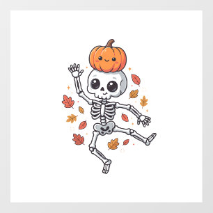 Cute Halloween Dancing Skeleton with Pumpkin Head Floor Decals