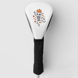 Cute Halloween Dancing Skeleton with Pumpkin Head Golf Head Cover