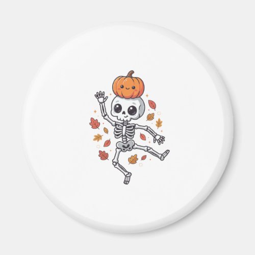 Cute Halloween Dancing Skeleton with Pumpkin Head Magnet