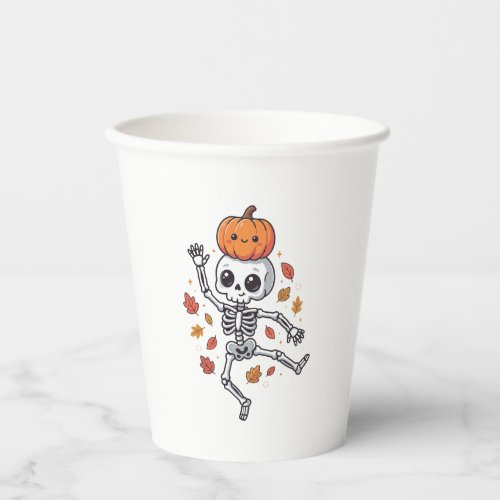 Cute Halloween Dancing Skeleton with Pumpkin Head Paper Cups