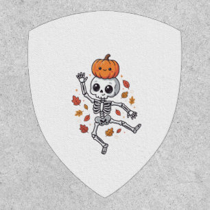 Cute Halloween Dancing Skeleton with Pumpkin Head Patch