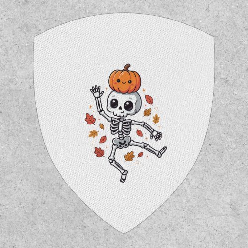 Cute Halloween Dancing Skeleton with Pumpkin Head Patch