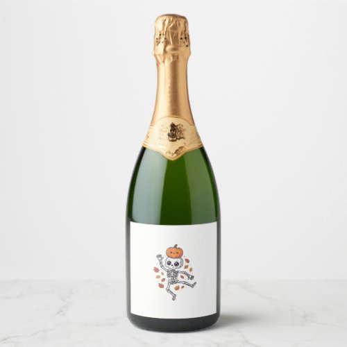 Cute Halloween Dancing Skeleton with Pumpkin Head Sparkling Wine Label