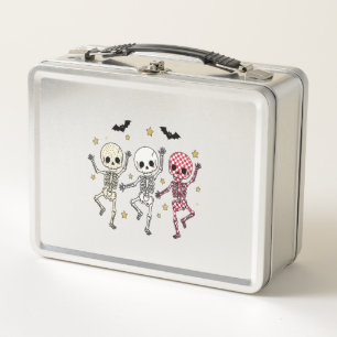 Cute Halloween Dancing Skeletons Metal Lunch Box