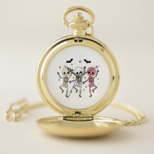 Cute Halloween Dancing Skeletons Pocket Watch